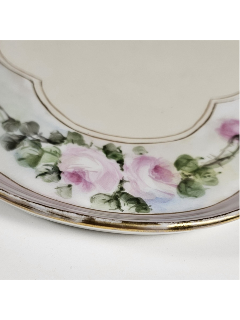 Antique GDA Limoges France Vanity Tray Hand Painted Pink Roses Gold Trim 1900 - Picture 8 of 15